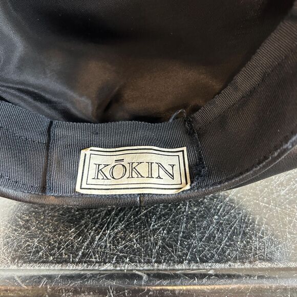 Vintage 80s KOKIN Faux Leather Moto Biker Newsboy Cabbie Hat Gold Sunburst - Picture 7 of 9